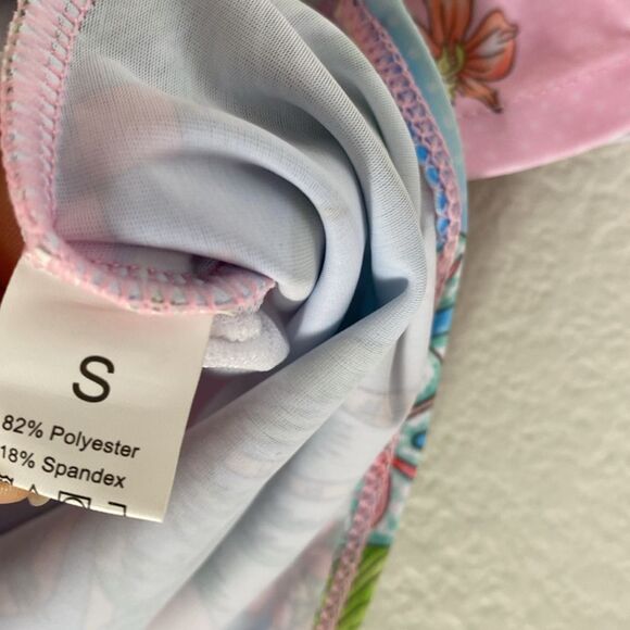 Oceanus Short Sleeve Palm Tree Mermaid Pastel Swim Top Small - Picture 4 of 5